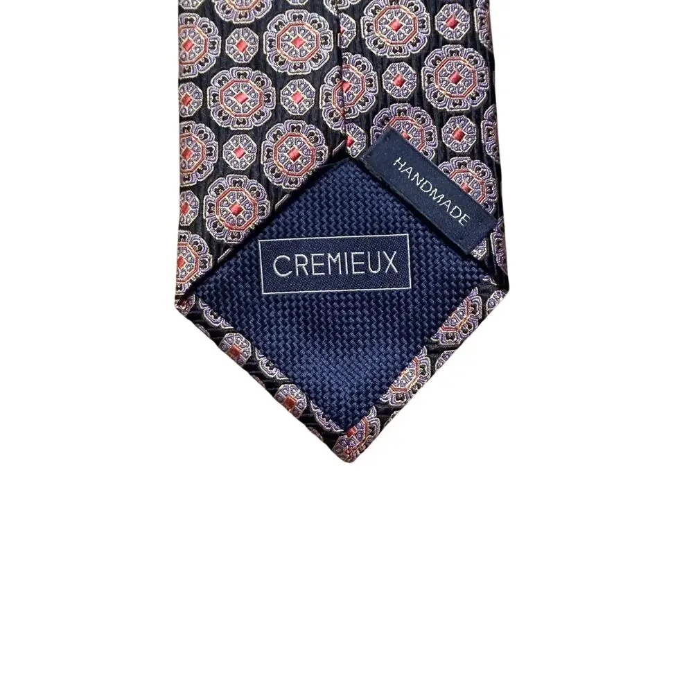 Cremieux Black Geometric Medallion Handmade 100% Silk Necktie